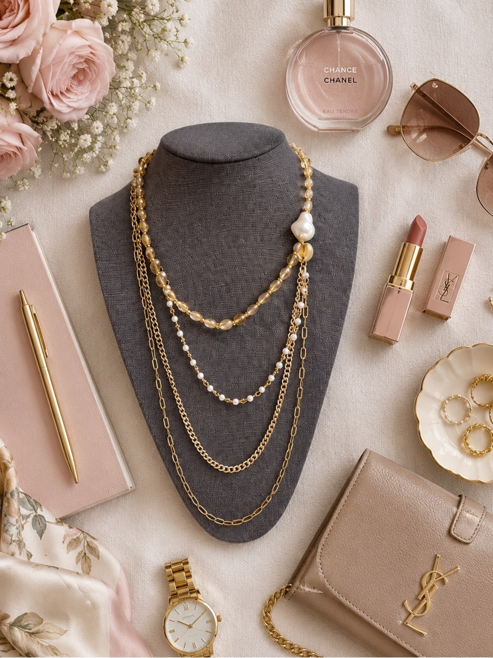 ❤️ Bohemian Gold-Tone Layered 4 Strand Necklace